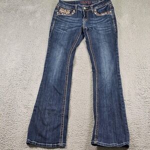 Grace In LA Jeans Womens 29 Blue Bootcut Low Rise Rhinestone Pockets Denim